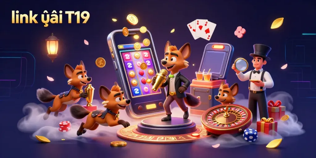 Experience thrilling gameplay as you enjoy the link vào T19 with lively characters in a vibrant casino scene.