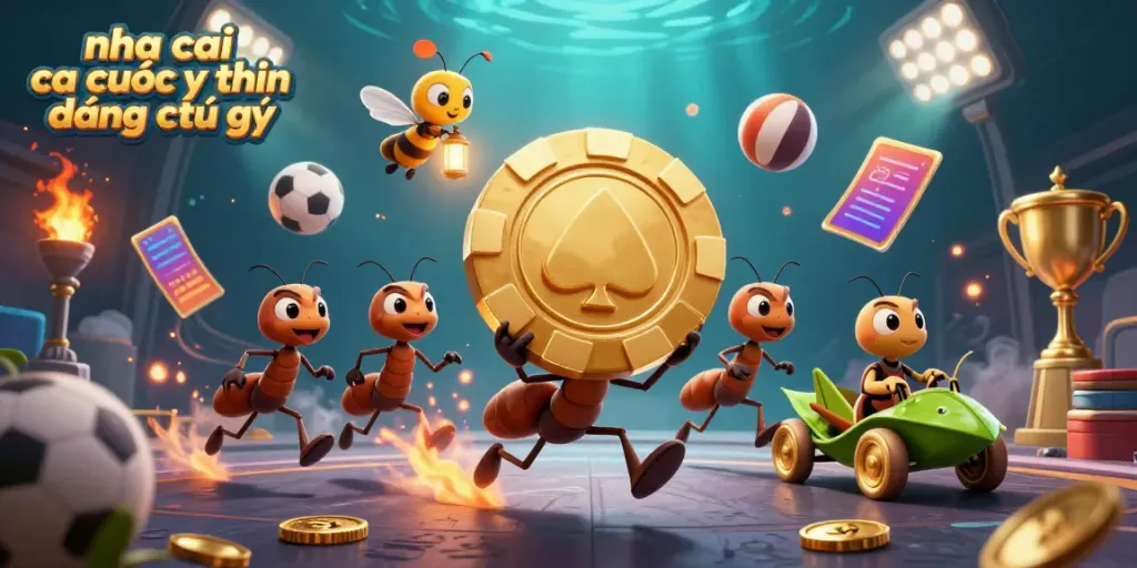 Engaging visual of a heist with 3D ants featuring the keyword nha cai ca cuoc uy tin đáng chú ý in a dynamic casino scene.