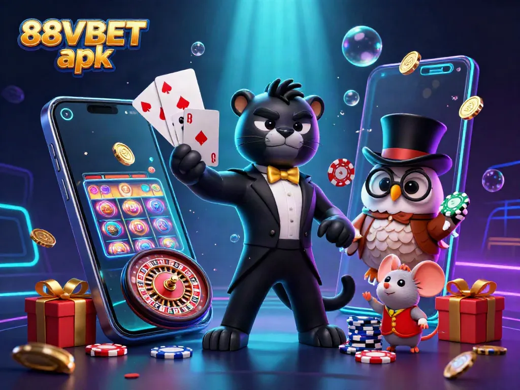 Experience the action with 88VBET apk in a vibrant, cartoon casino world.