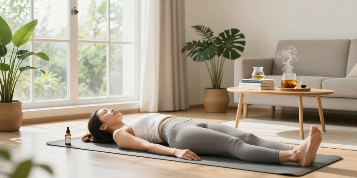 Ministry of Cannabis CBD oil beside a woman practicing yoga in a natural wellness setting.