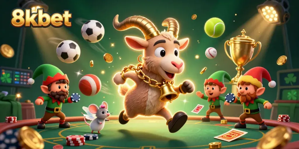 Experience thrilling action at 8xbet with festive casino fun featuring a Krampus goat, angel mouse, and playful gremlins!