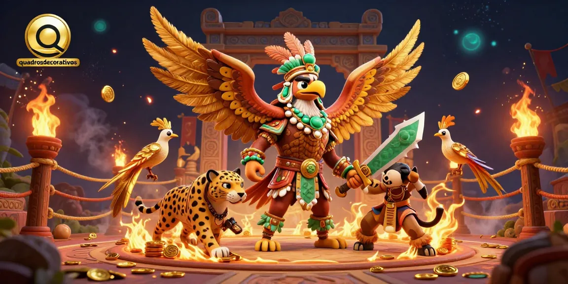 Experience exciting gaming with quadrosdecorativos as the Aztec warrior battles in an immersive casino scene.