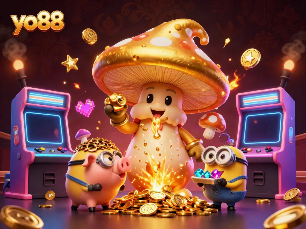 Experience thrilling gameplay with yo88 featuring a vibrant 3D golden wizard and treasure elements in a casino atmosphere.