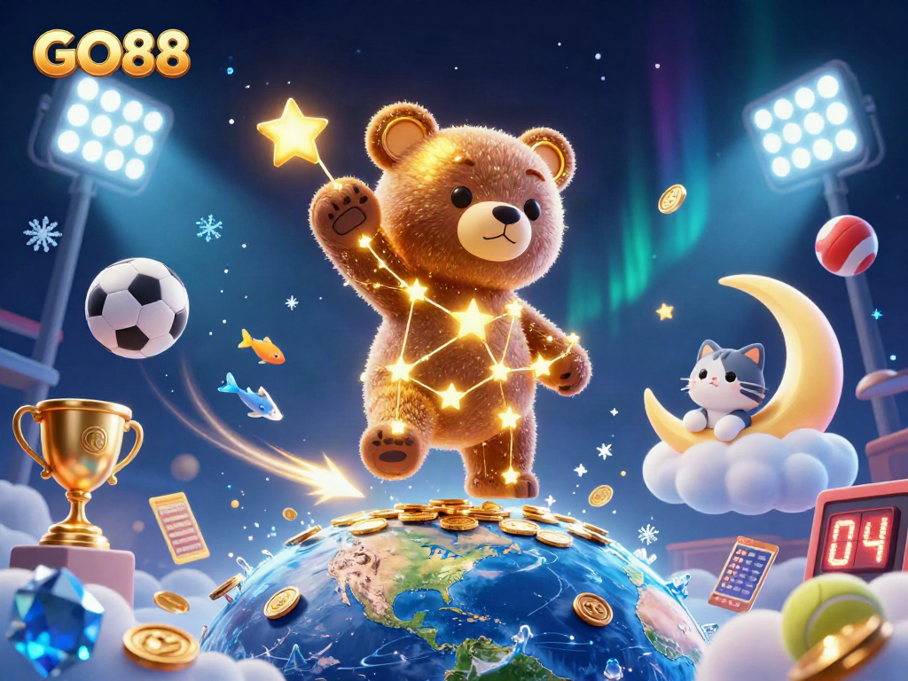 Experience the excitement of GO88 gaming with a vibrant 3D casino illustration depicting engaging characters and dynamic elements.