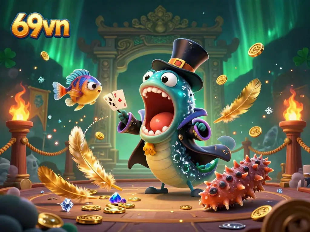 Witness 69vn's captivating underwater casino magic performance with vibrant characters and stunning effects.