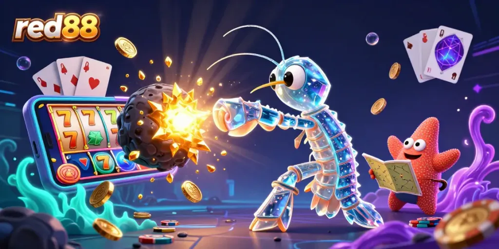 Engage with exciting red88 experiences through vibrant slot games showcased in a fantasy casino scene.