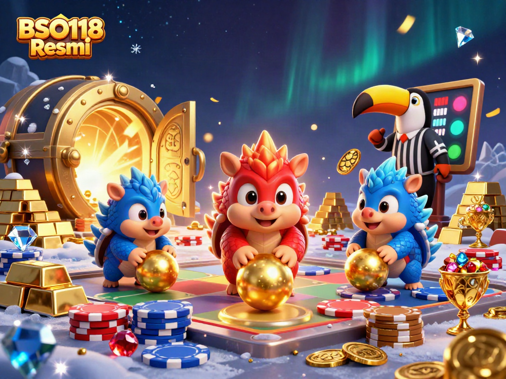 BSO118 Resmi showcases rival pangolins at a poker game, rolling golden balls and chips.