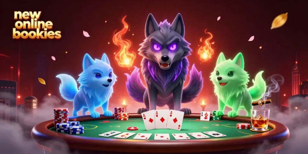 Experience the thrill of new online bookies with spectral wolves and poker excitement.