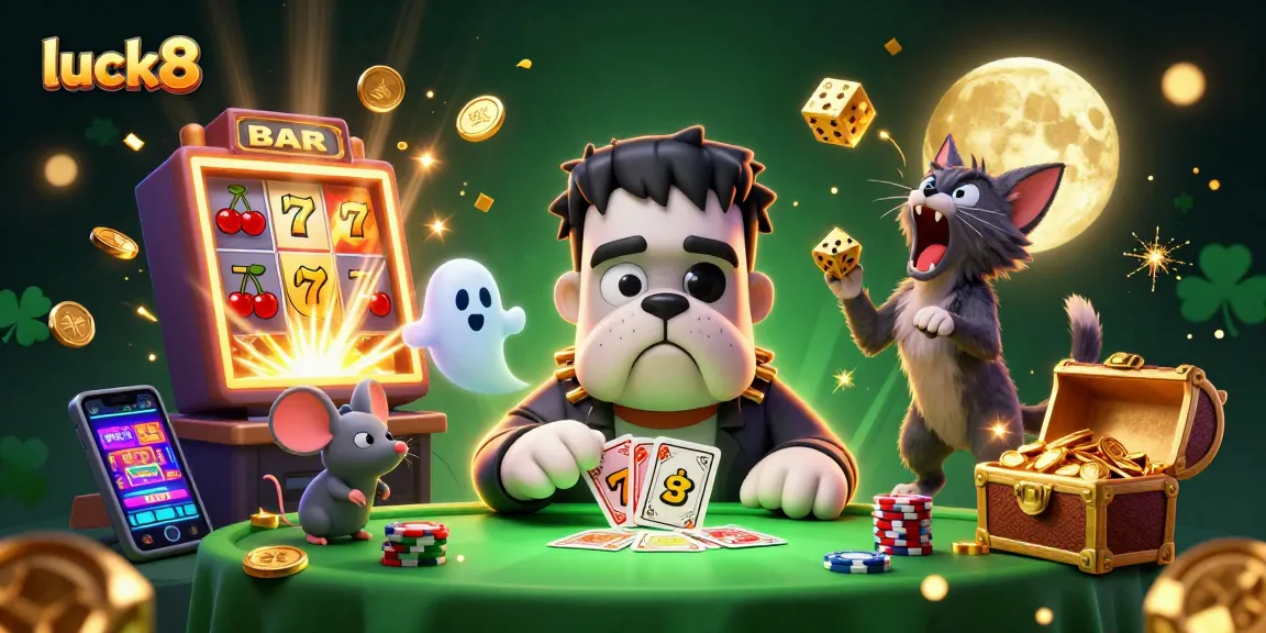 Experience luck8 with a vibrant 3D casino scene featuring a monster dealer and exciting game elements.