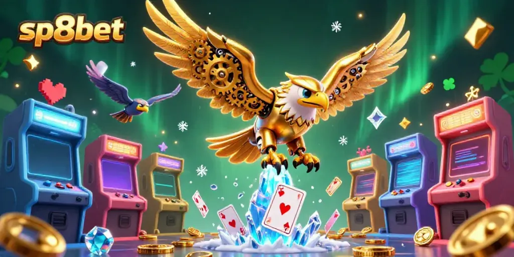 Experience thrilling gaming adventures with sp8bet in this vibrant, dynamic casino illustration.