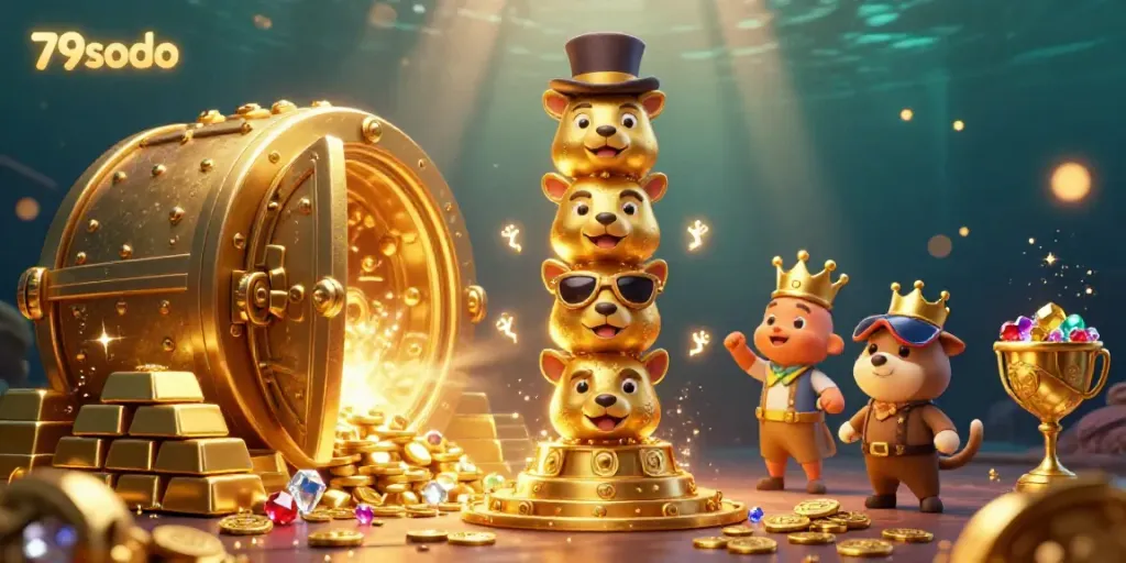 Experience the vibrant world of 79sodo with a lively 3D casino illustration featuring a golden totem pole and treasure.