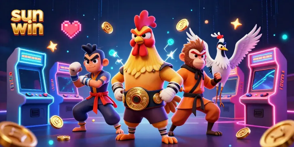 Experience sun win excitement with iconic characters and vibrant gaming elements in a dazzling casino scene.