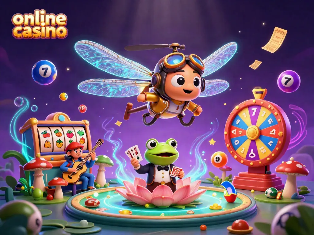 Experience the thrill of online casino gaming with a vibrant 3D scene of dynamic characters and casino elements.