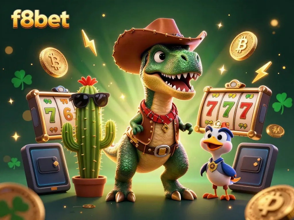 Experience exciting wins with f8bet’s dynamic casino scene featuring a T-Rex, cactus, and roadrunner.