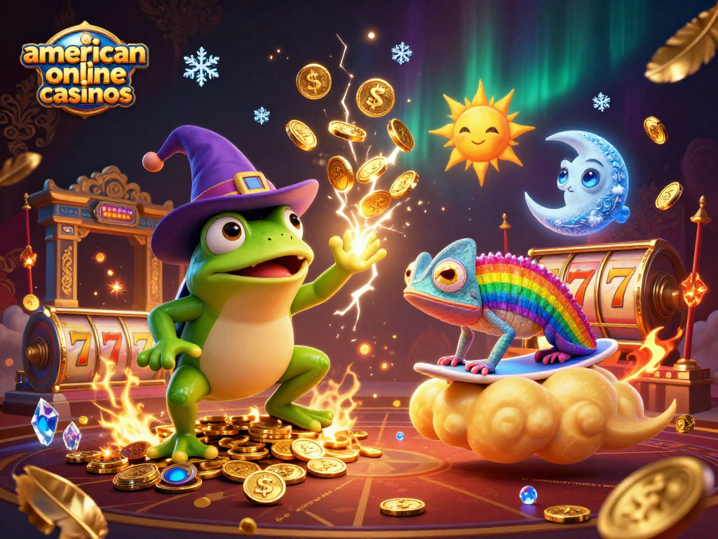 Experience the excitement of american online casinos with vibrant characters and dynamic game elements.