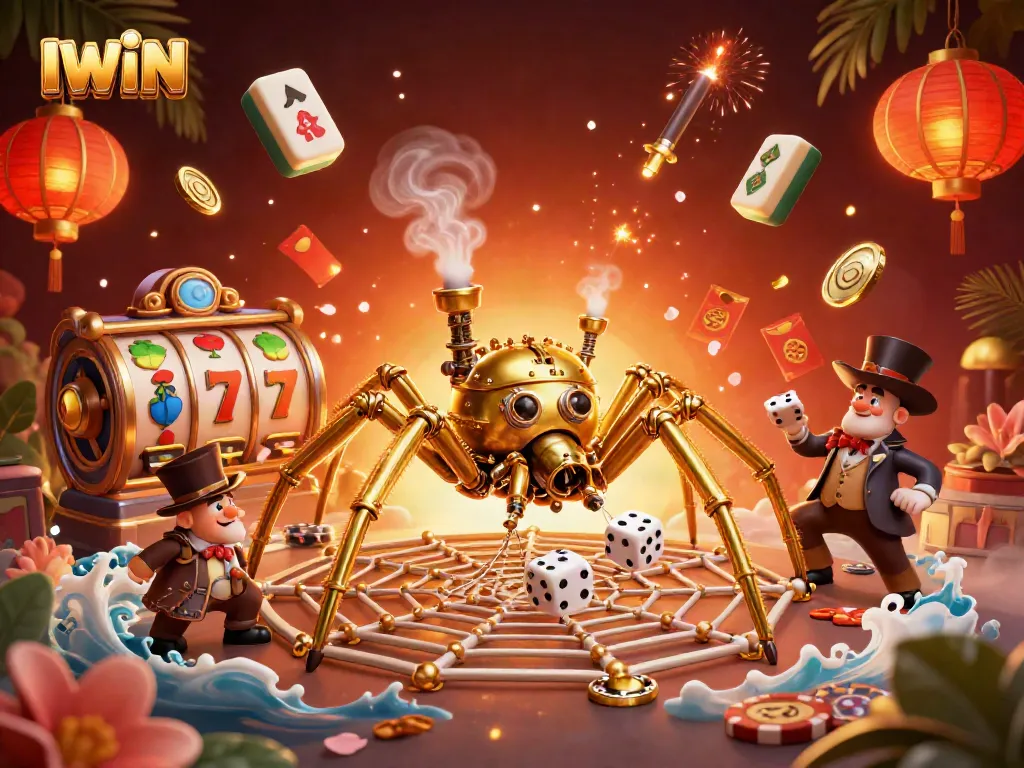 Spin the reels at IWIN in a vibrant casino scene with thrilling game elements.