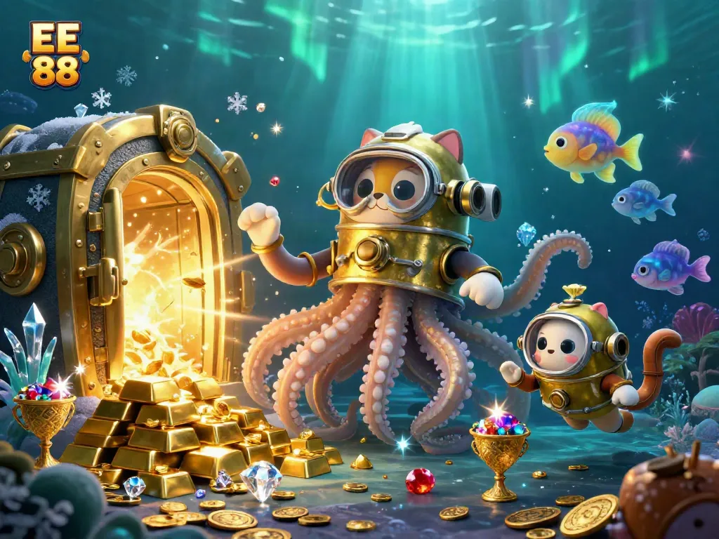 Experience thrilling EE 88 adventures with a colossal kraken, gold treasures, and bioluminescent fish!
