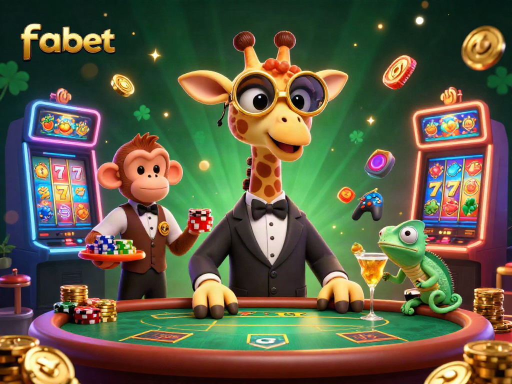 Experience fabet's vibrant casino atmosphere with characters enjoying slot gaming excitement.