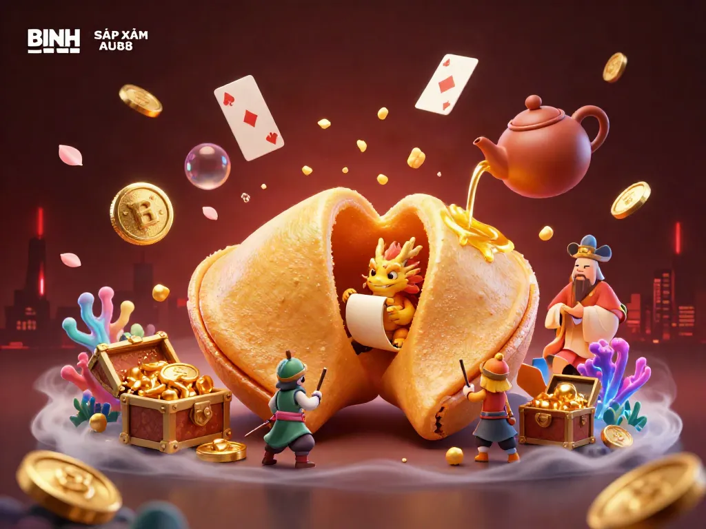 Experience the vibrant action in BINH SẬP XÁM AU88 with golden treasures and a wise dragon in a dynamic casino setting.