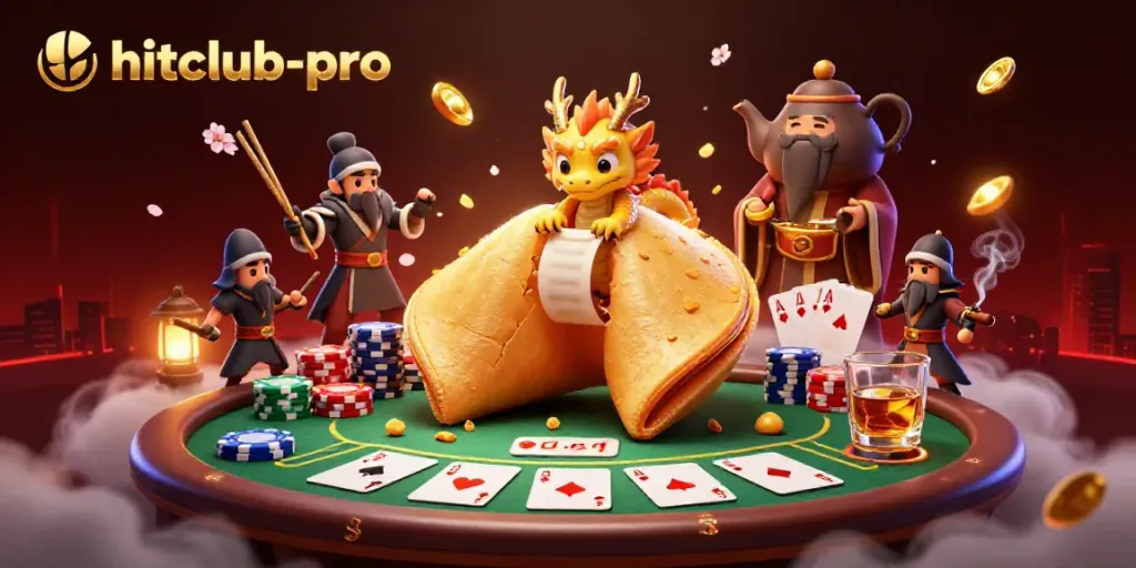 Unleash fortune at hitclub-pro with a vibrant casino scene featuring dragon guardians and gold elements.