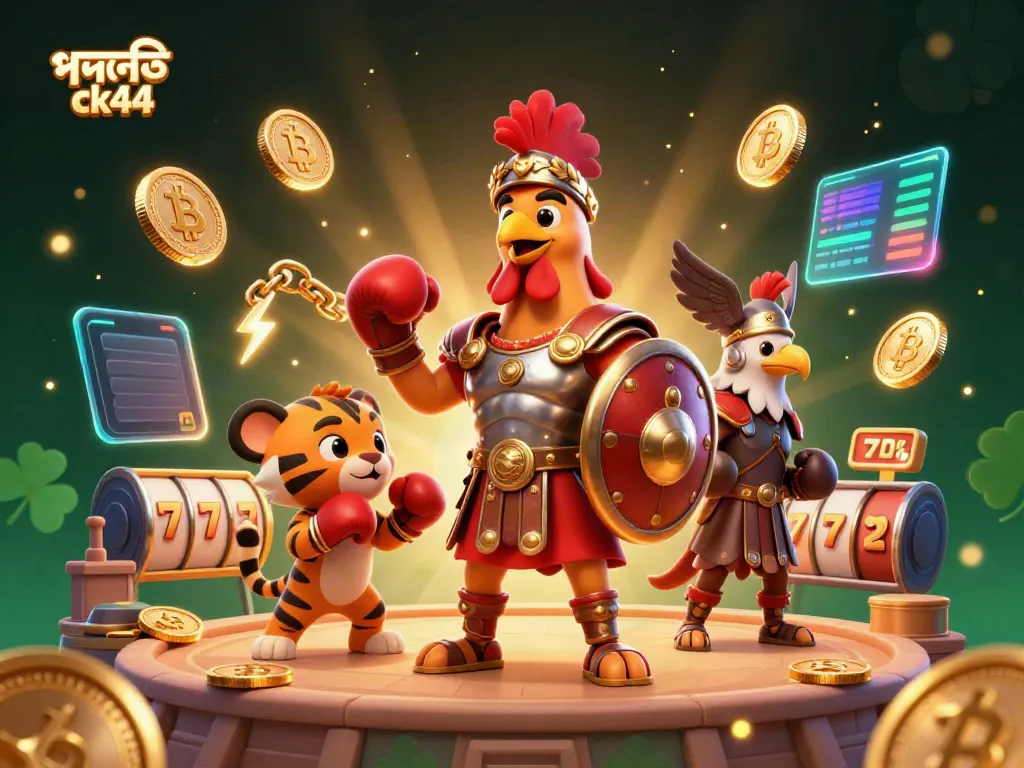 Gamblers engaging with পদোন্নতি ck44 at a vibrant 3D casino, highlighting a dynamic illustration.