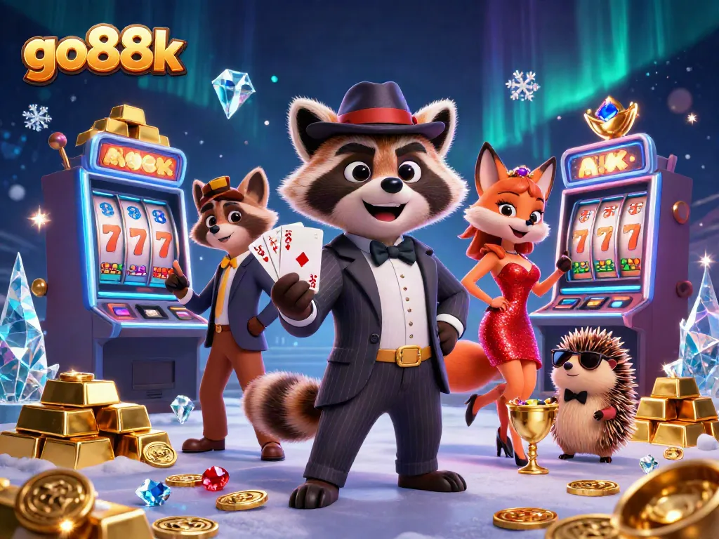 Win incredible prizes with go88k's exciting slots and engaging characters in a vibrant casino scene.