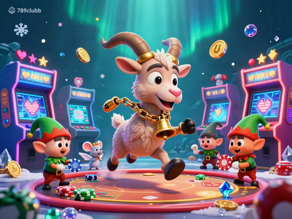 Engage with the thrilling atmosphere of 789clubb, featuring festive characters in a dynamic casino setting.