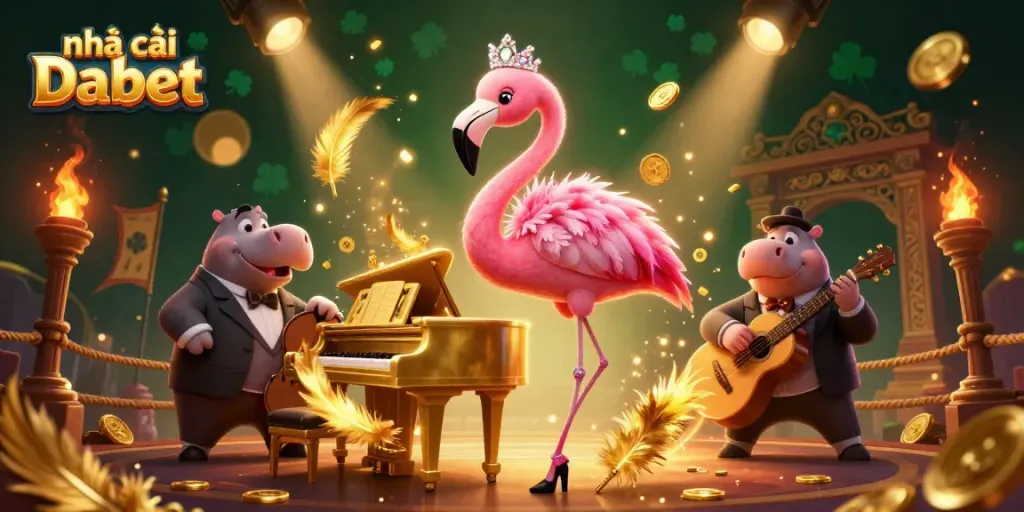Experience excitement at nhà cái Dabet with vibrant 3D casino characters amidst thrilling game elements.