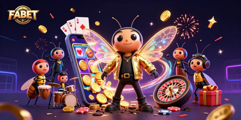 FABET introduces an electrifying gaming experience with dynamic characters and vibrant casino elements, celebrating winners.
