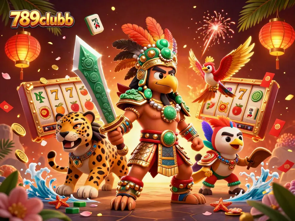 Experience the thrill of 789clubb's casino games with a vibrant, action-packed 3D illustration.