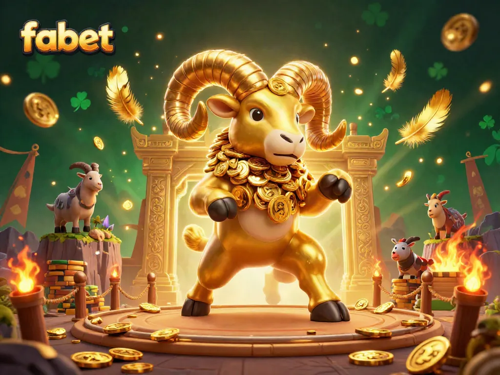 Engage with fabet's thrilling betting experience featuring a golden ram charging through a casino.