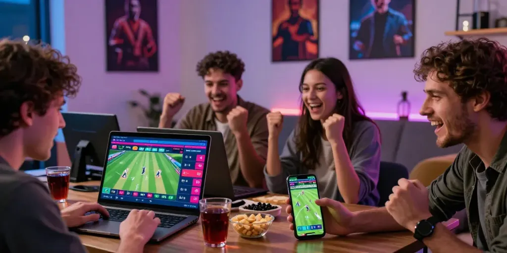 People enjoying sports betting on lotus365 platform, engaging in cricket and football excitement.