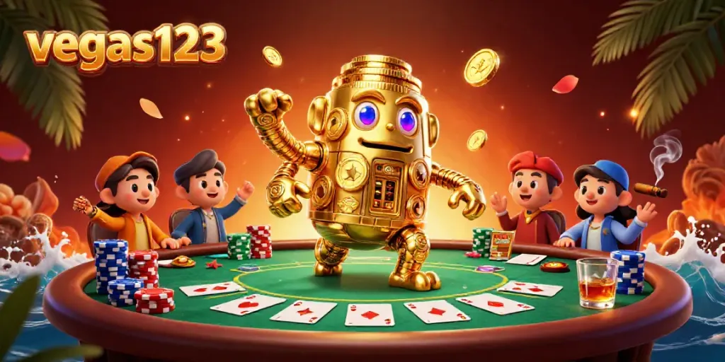 Menangkan keuntungan di vegas123 dengan golden golem dan tumpukan chip poker yang epik.