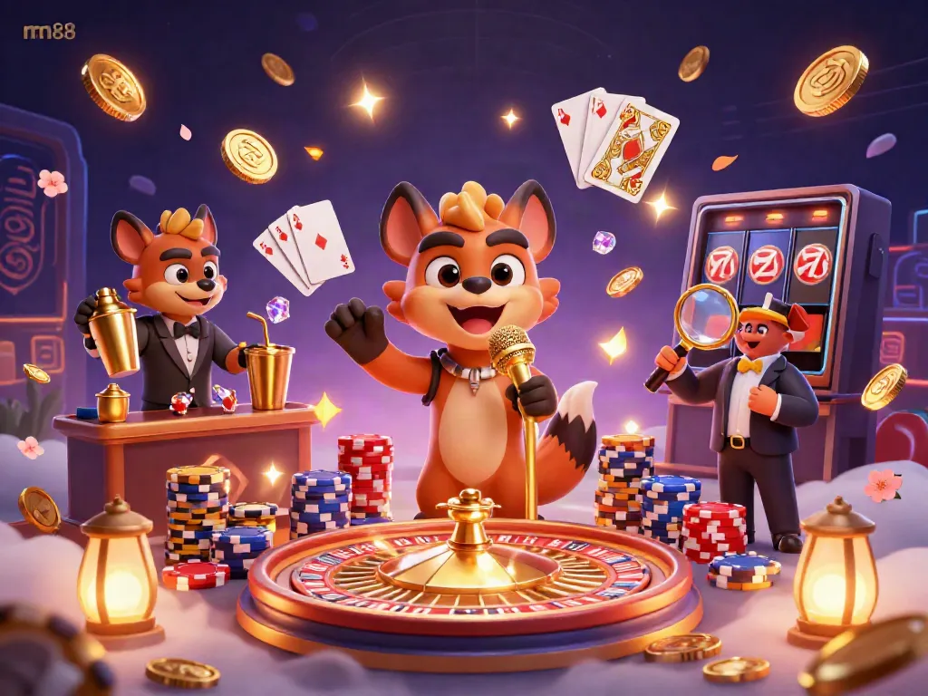 Experience winning excitement with mn88 in a vibrant casino scene featuring hyenas and dynamic gaming elements.