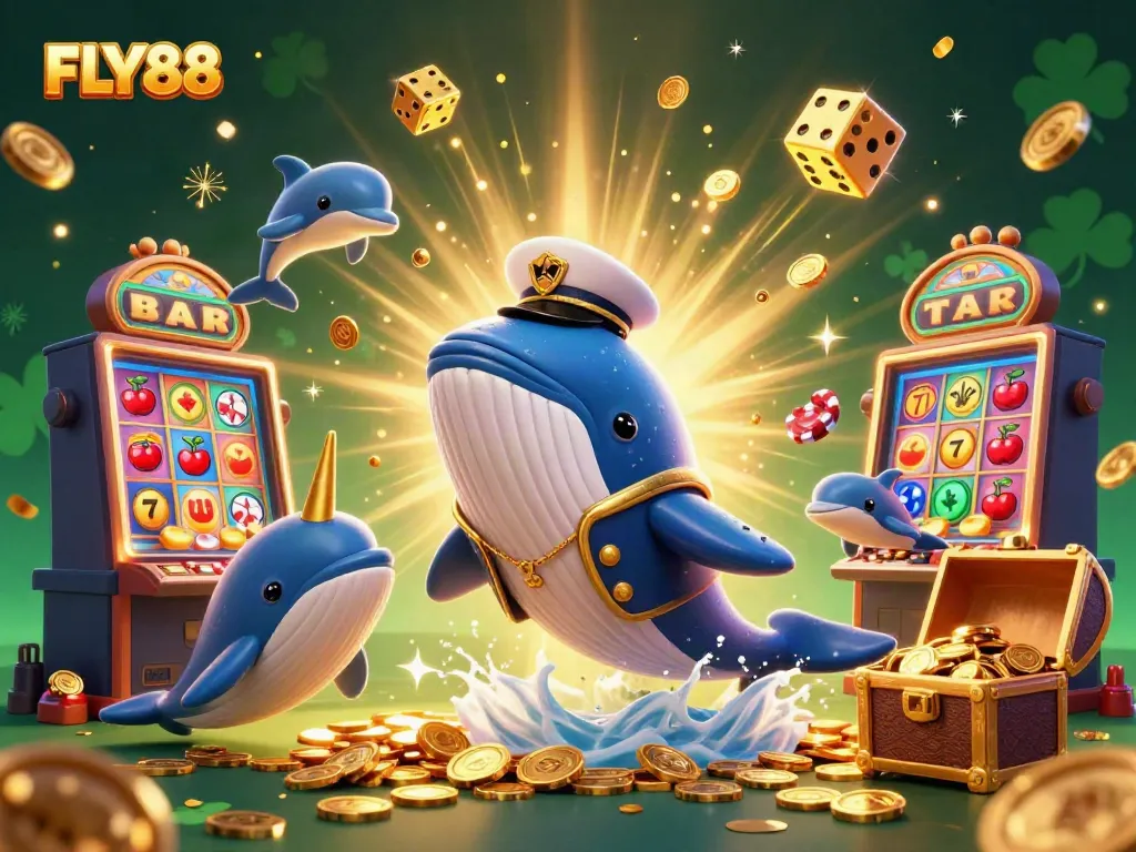Experience the fun and excitement of FLY88 featuring cartoon sea life amidst a vibrant casino atmosphere.