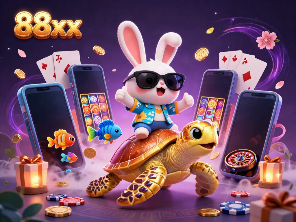 Experience thrilling casino action with 88xx in a vibrant underwater scene featuring a lucky rabbit and a sea turtle.