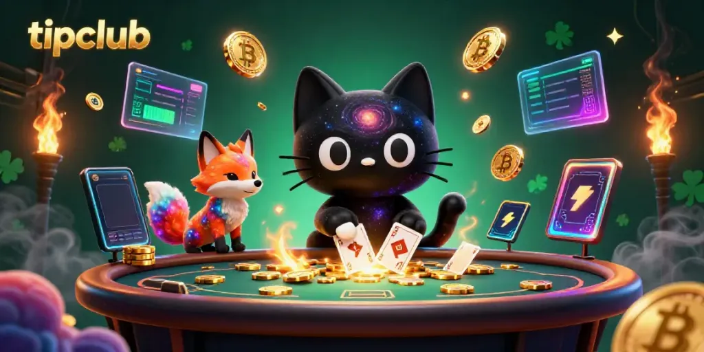 Engage in thrilling games at tipclub, featuring a cosmic casino with vibrant 3D characters.