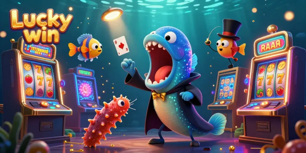 Experience the excitement of Lucky win with vibrant 3D characters and colorful casino elements.