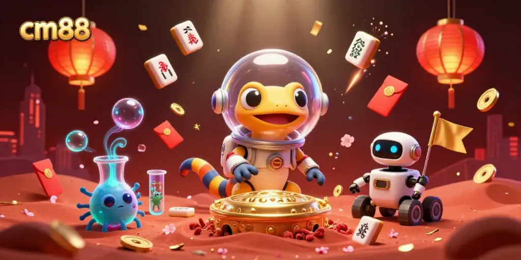 Experience the vibrant adventure of cm88 with a Martian gecko exploring a golden casino.