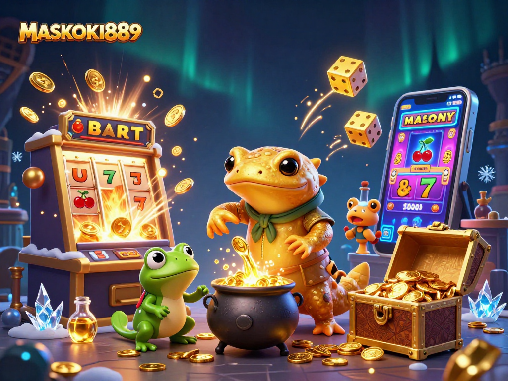 Experience the MAGIC of MASKOKI889 with a golden alchemist and dynamic casino elements!