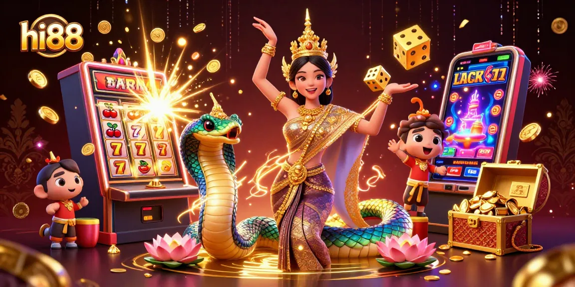Experience thrilling gameplay at hi88, featuring an Asian princess with a Naga serpent in a vibrant gaming environment.