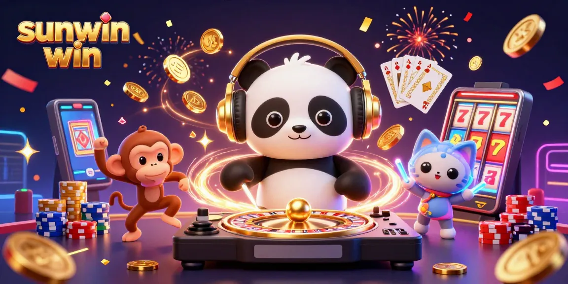 Experience thrilling excitement with sunwin win in this dynamic 3D casino illustration showcasing vibrant characters.