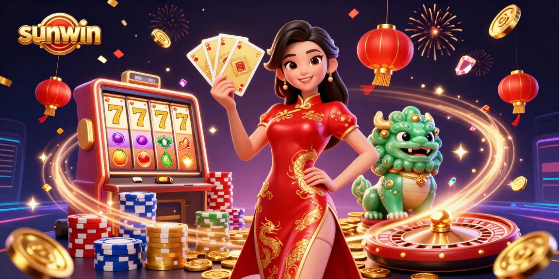Engage in exciting gameplay at Sunwin with spinning slots, vibrant coins, and captivating characters.