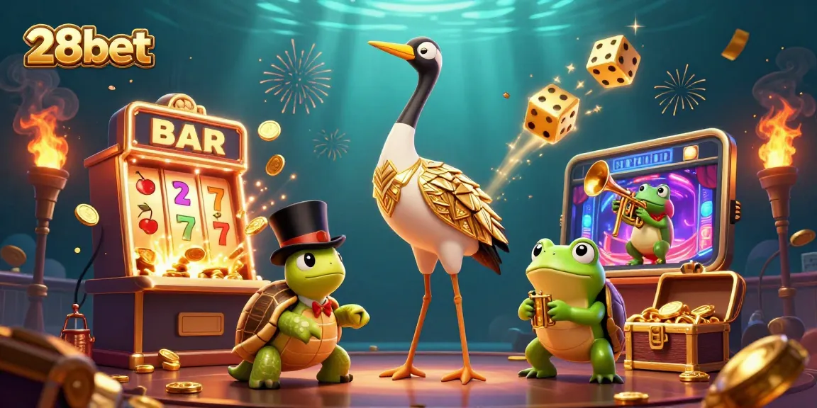Experience the excitement of 28bet with vibrant casino elements and unique characters.
