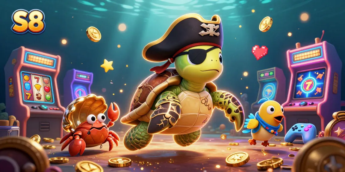 S8 showcases a pirate-themed casino adventure with vibrant slot elements and underwater treasures.