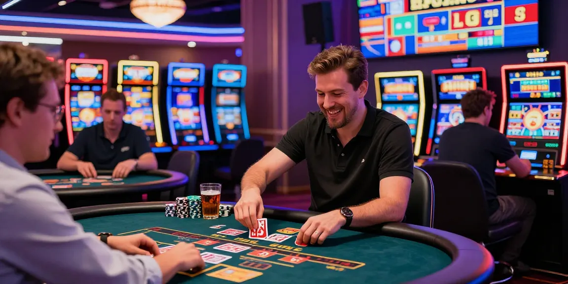 Players celebrating wins and enjoying games at 789Club casino, vibrant atmosphere with neon lights.