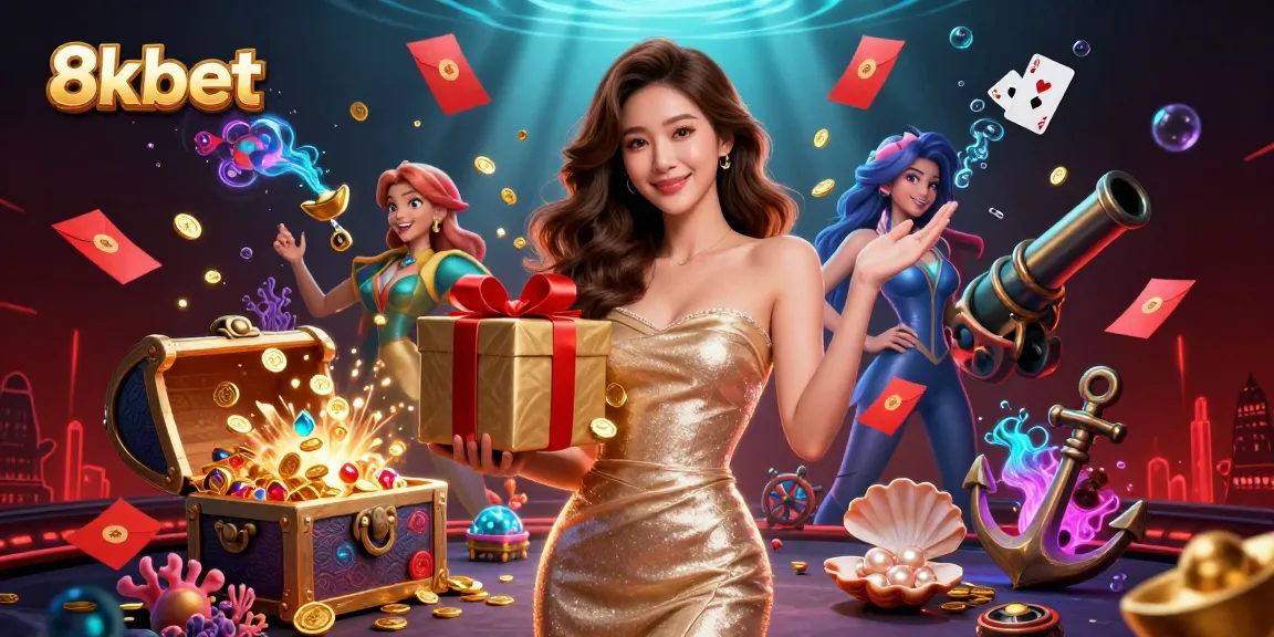 Play and win at 8xbet with a festive atmosphere full of coins and winnings in this vibrant casino scene.
