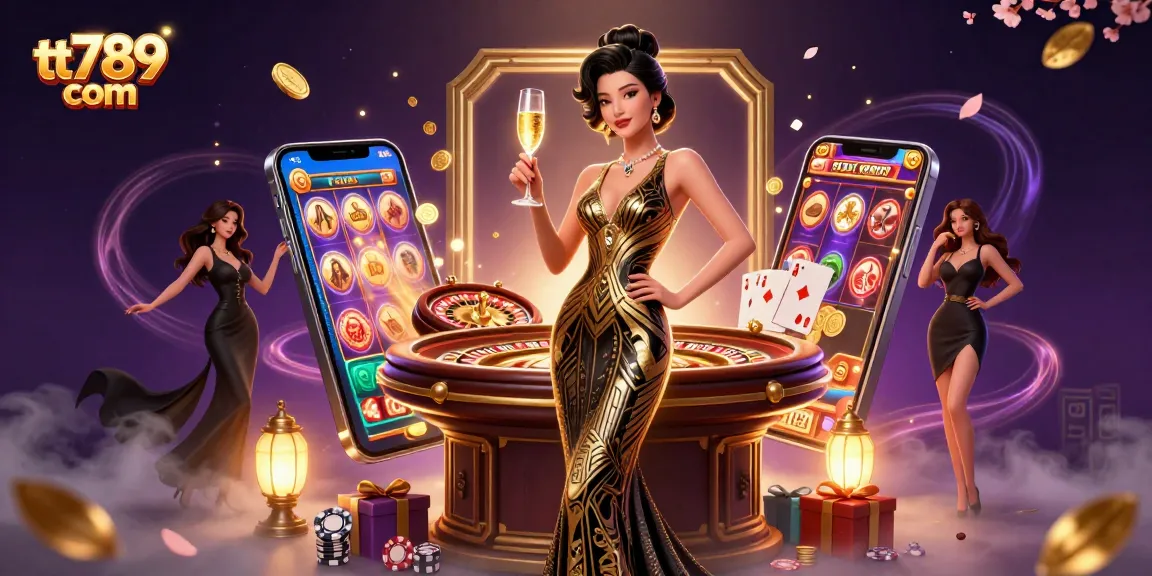 Rasakan permainan mendebarkan di tt789 com dengan seorang wanita Asia glamor di meja roulette.