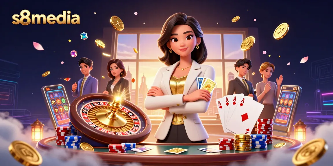 Engage in dynamic gaming action at s8media, where dazzling coins and cards create excitement.