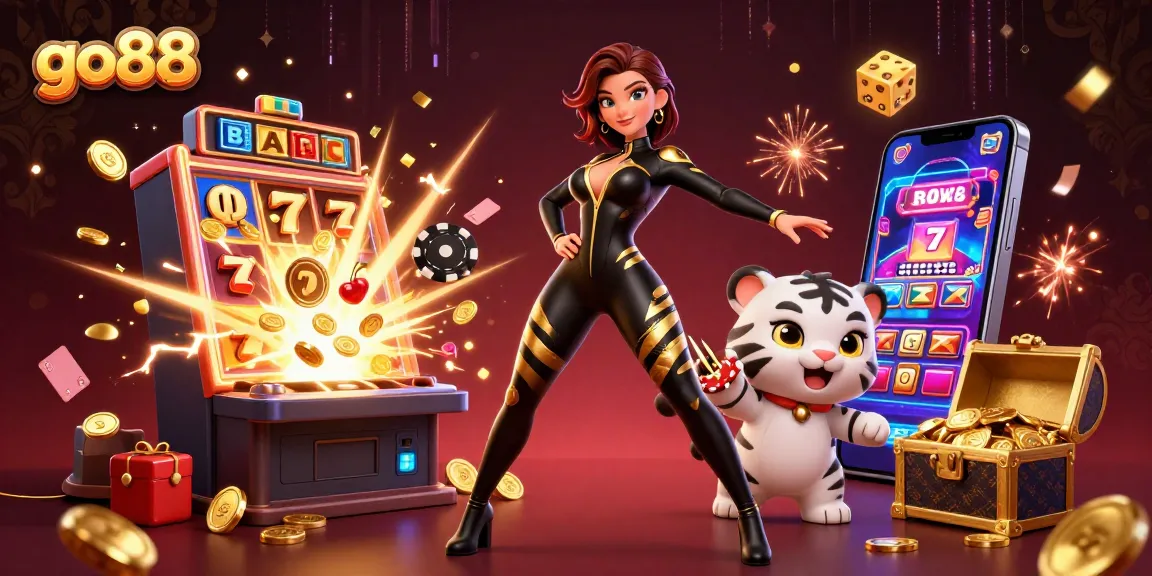 Engage in thrilling gaming at go88 with a stunning 3D illustration showcasing dynamic casino elements and characters.
